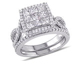 1.50 Carat (ctw) Princess Cut Diamond Engagement Ring & Wedding Band Set 10K White Gold